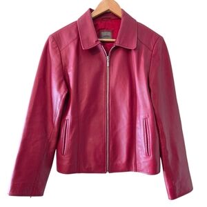 Montego Vintage Style Butter Soft Leather Red Women's Moto Biker Jacket Size 10
